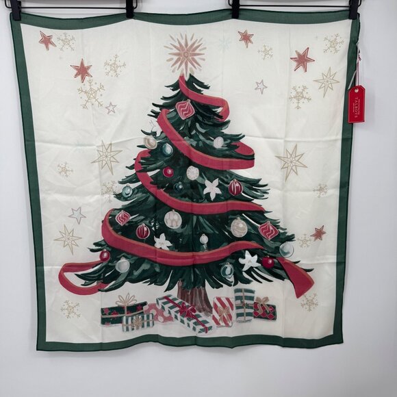 Talbots Christmas Tree Silk Square Scarf New With Tag holiday white green red - Picture 9 of 10